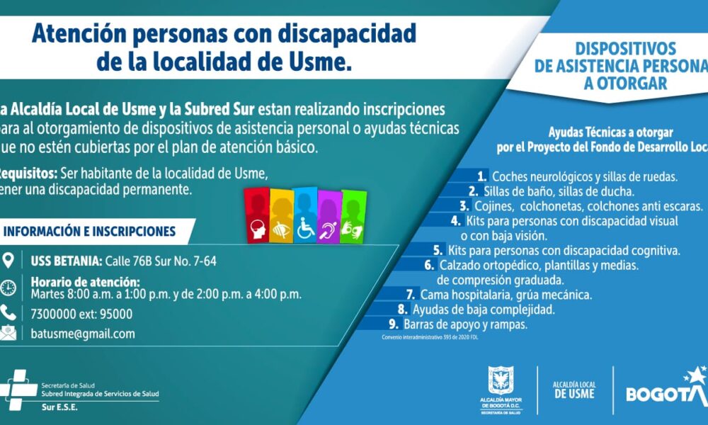 Convocatoria del programa de Ayudas Técnicas para personas con discapacidad de Usme