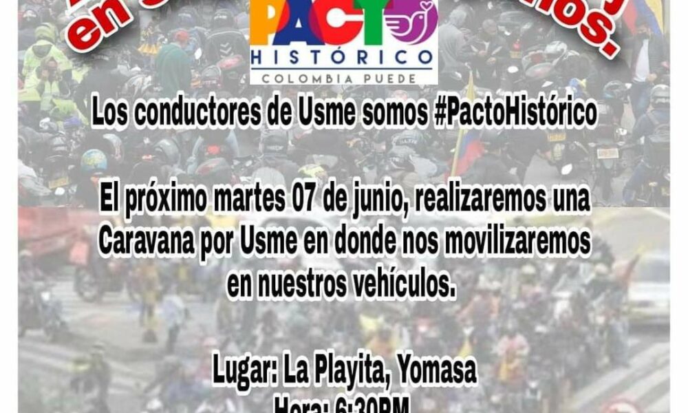 Caravana de carros en Usme – Apoyo a Petro y el Pacto Histórico