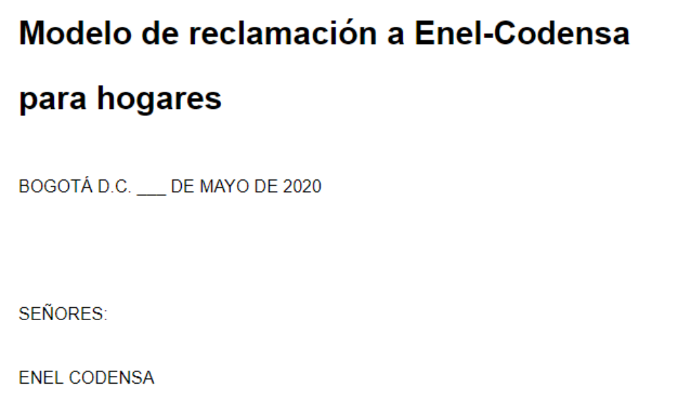 Formato de reclamo Enel-Codensa